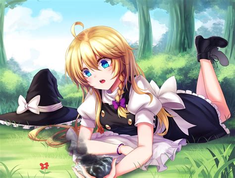 Wallpaper Forest Illustration Blonde Long Hair Anime Girls Blue