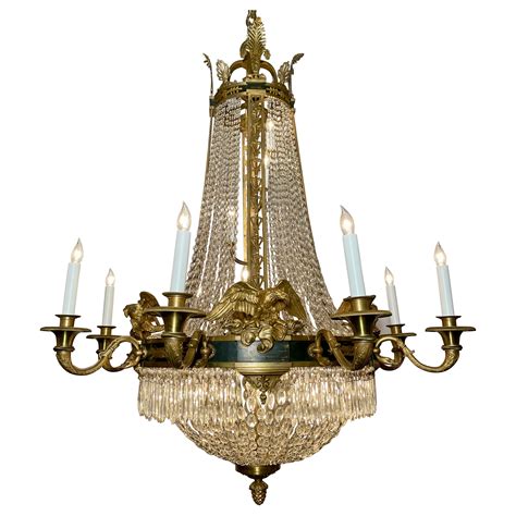 French Empire Style Gilt Bronze And Baccarat Crystal Chandelier Circa