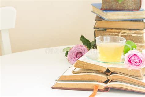 Cup Of Tea With Books Stock Image Image Of Flower Heritage 77557143