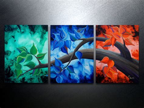 Triptych Art Canvas Painting Abstract Art Contemporary By Gossart