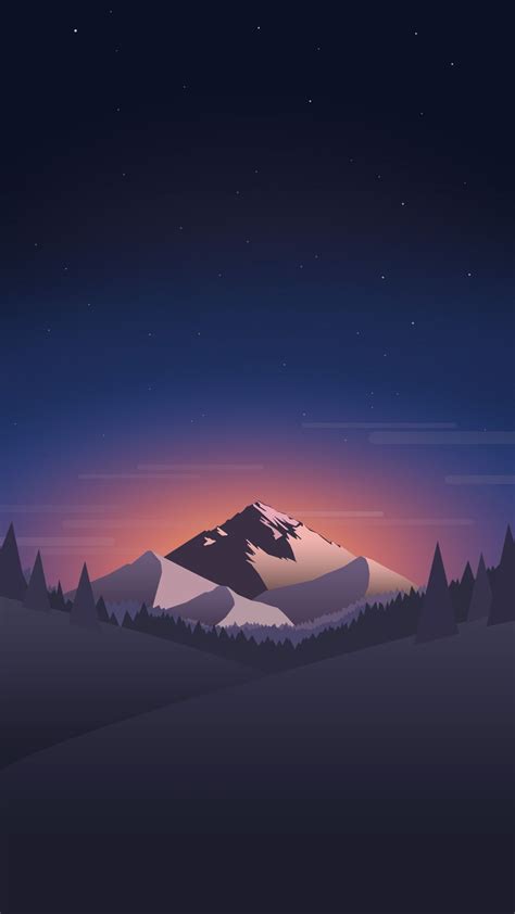 Digital Minimal Mountains Forest Night Iphone Wallpaper Ilustración