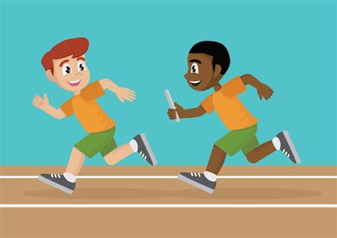 Premium Vector Two Boy Athletes Are Compete A Relay Race In The