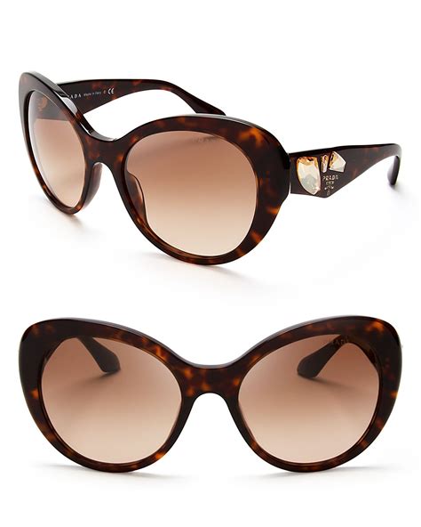 Prada Oversized Crystal Cat Eye Sunglasses In Brown Lyst