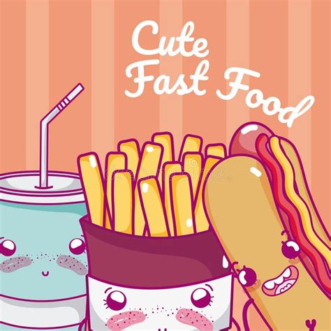 Cute Fast Food Kawaii Cartoon Stock Vector Illustration Of Cartoon