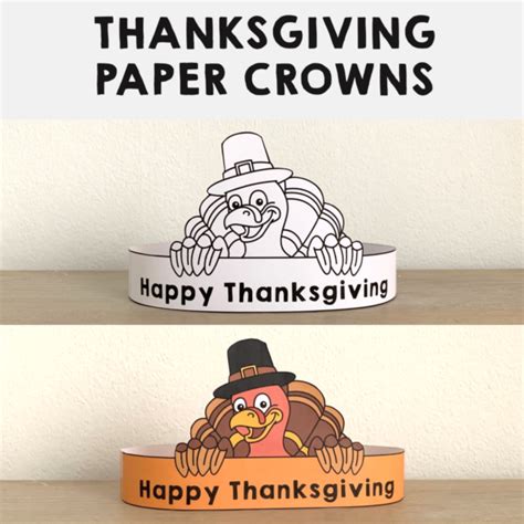 Thanksgiving Turkey Paper Crowns Printable Coloring Craft Activity