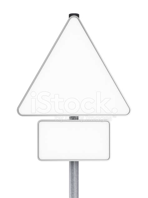 Blank Road Sign And Complementary Plate Triangle Shape Stock Photo