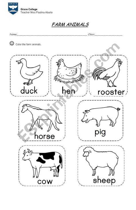Farm Animals Following Directions Worksheet Provides Practice With