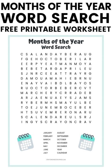 Months Word Search Printable