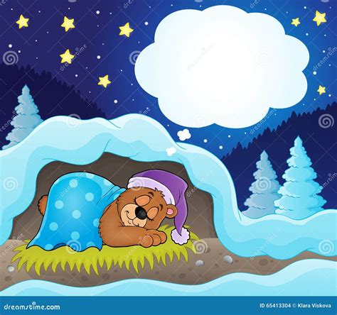 Bear Sleeping In Cave Vector Vector Illustration