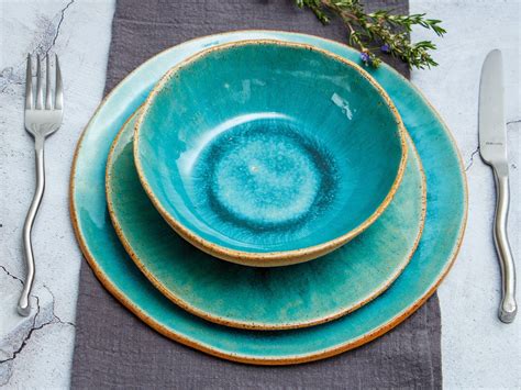 Modern Stoneware Rustic Dinnerware Set Unique And Colorful Etsy