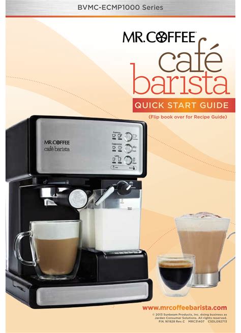 Mr Coffee Cafe Barista Bvmc Ecmp1000 Series Quick Start Manual Pdf