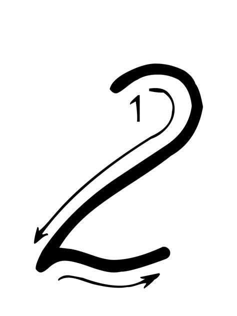 Letters And Numbers Number 2 Two With Indications Cursive Movement