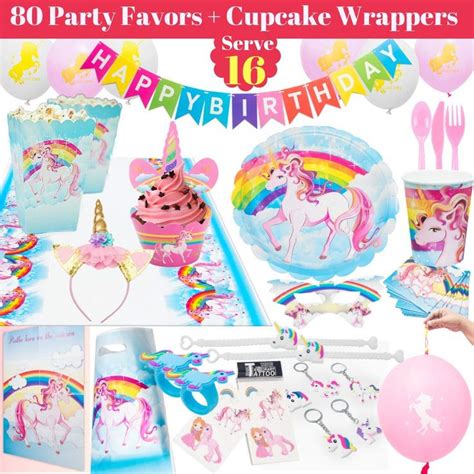 Rainbow Unicorn Party Supplies Pack Set 275 Pc Unicorn Party Favor