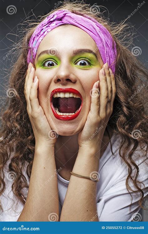 Closeup Of Beautiful Young Woman Screaming Stock Photo Image Of Green