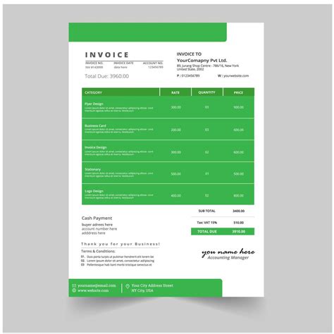 Green Minimal Business Invoice Template Vector Design 679584 Vector Art
