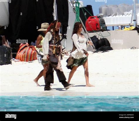 exclusive johnny depp and penelope cruz film a scene on a deserted island for the upcoming
