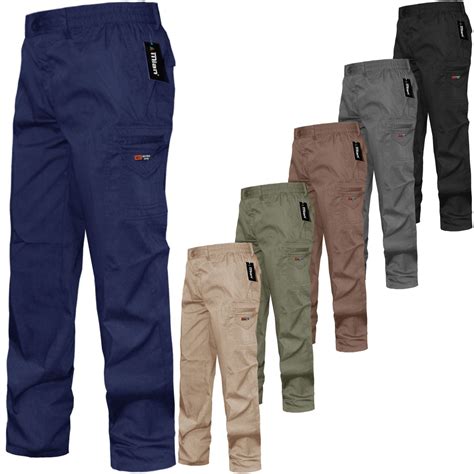 new mens elasticated trousers full length summer work jogging cargo combat pants ebay