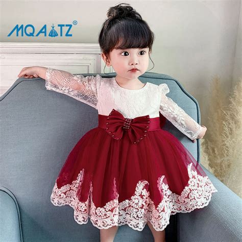 Mqatz Long Sleeve Newborn Baby Girl Dress First Birthday Dress For Girl