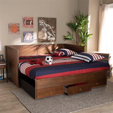 Dhp franklin mid century upholstered daybed, queen size, grey linen bed. Baxton Studio Thomas Classic and Traditional Walnut Brown ...