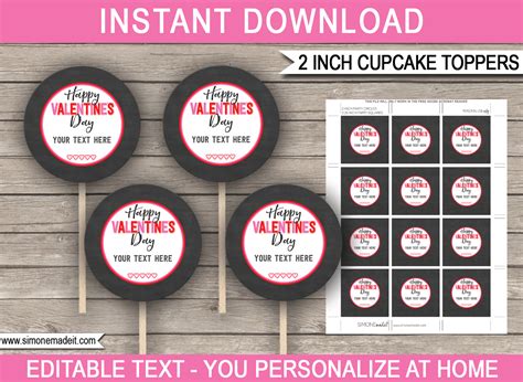 valentines day cupcake toppers template printable