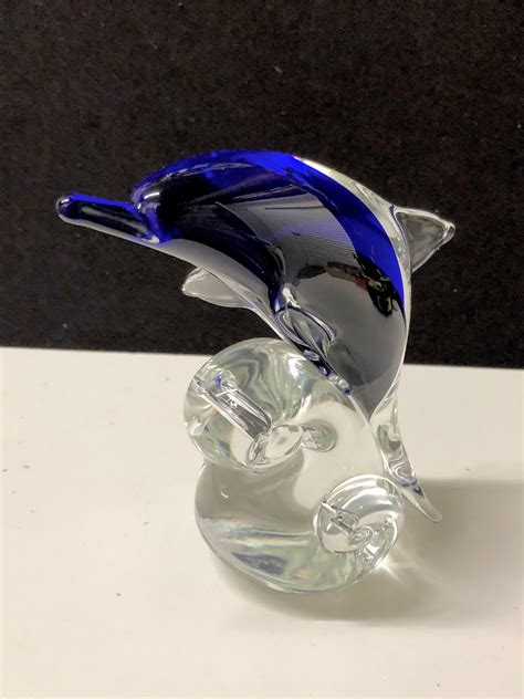 Petr Iris Sklo Glass Leaping Dolphin Sculpture Figurine Czechoslovakia
