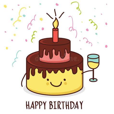 Cake unicorn unicorncake birthday cute sticker freetoedit sticker by suzanne. Cute Cartoon Smiling Cake With Glass Of Champagne. Vector Illustration. Happy Birthday Greeting ...