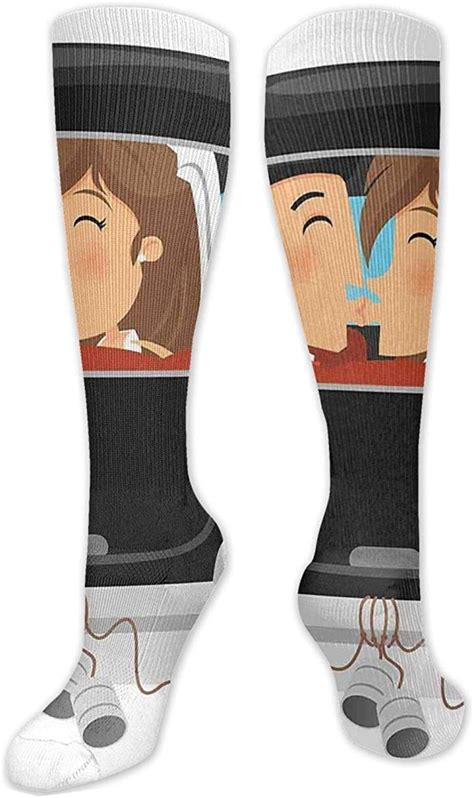 Long Cotton Thigh High Socks， Retro Car With Groom And Bride Kissing