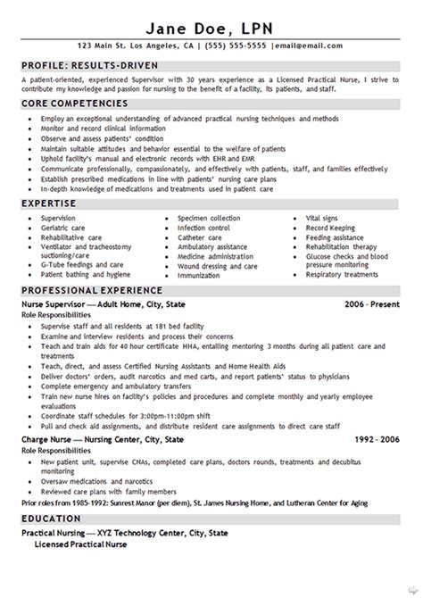nurse lpn resume  sample