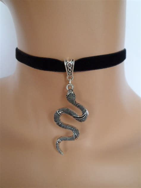 Silver Snake Choker Black Velvet Choker Serpent Necklace Etsy UK