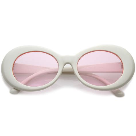 Retro White Oval Sunglasses With Tapered Arms Colored Round Lens 51mm Oval Sunglasses White