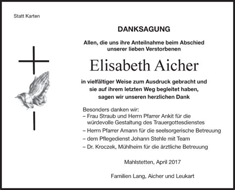 Traueranzeigen Von Elisabeth Aicher Schwaebische De Trauerportal