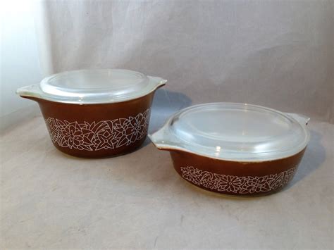 Vintage Pyrex Dark Brown Woodland Pattern Pieces B And B With
