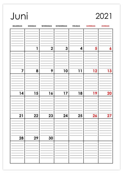 Lege Kalender Juni 2021
