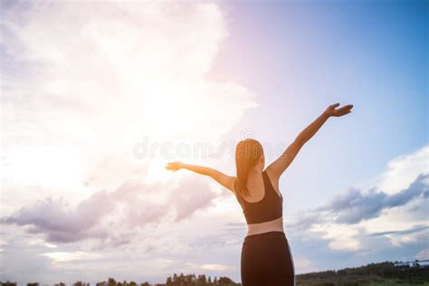 Happy Smiling Woman With Arms Outstretched Stock Photo Image Of