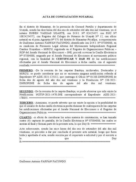 Acta De Constatación Notarial Pdf Gobierno Justicia