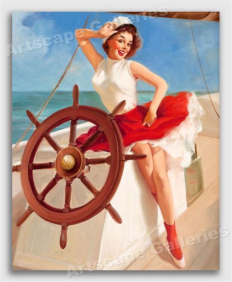 Sailor Girl 1950s Vintage Style Elvgren Pin Up Sail Boat Poster