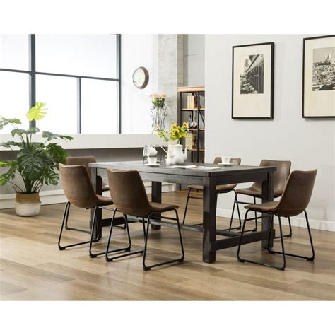 Roundhill Furniture Lotusville 7 Piece Wooden Dining Table Set Brown