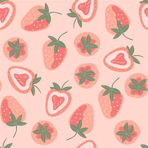 Premium Vector Seamless Pattern With Strawberries On Pink Background In Doodle Style Vector