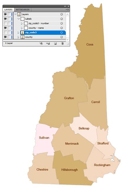 New Hampshire Three Digit Zip Code And County Map Your Vector
