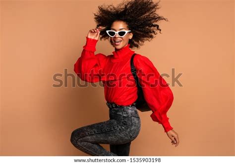 Beautiful Shapely Woman Dancing Jumping Inspired Stock Photo 1535903198