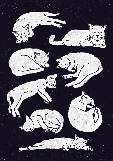 Sleeping Cats Art Print By Weareyawn Cat Art Print Sleeping Drawing