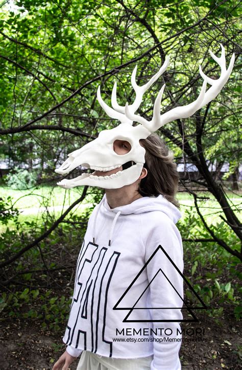 Movable Deer Skull Mask With Antlers Creepy Mask Macabre Etsy Uk
