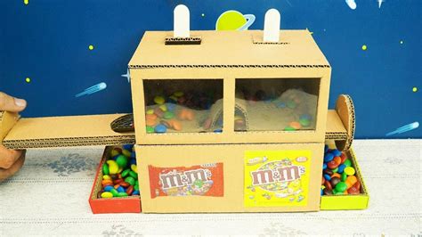 Diy Push Candy Machine From Cardboard Easy Cardboard Crafts Youtube