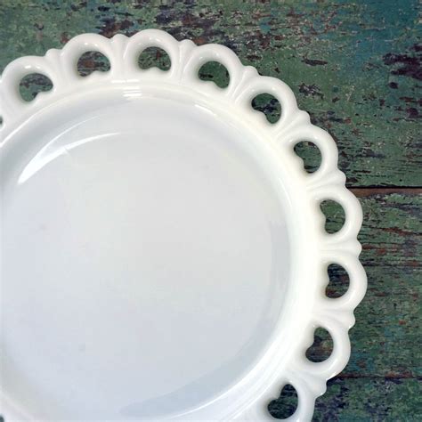 Vintage Plate Milk Glass Platter Lace Edge Anchor Hocking Torte Plate