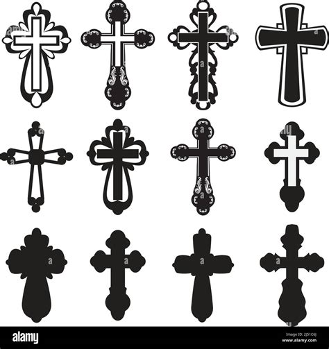 Collection Of Silhouettes Of Different Kinds Of Crosses Stock Vector