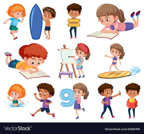 Set Of Children Doing Different Activities Vector Image