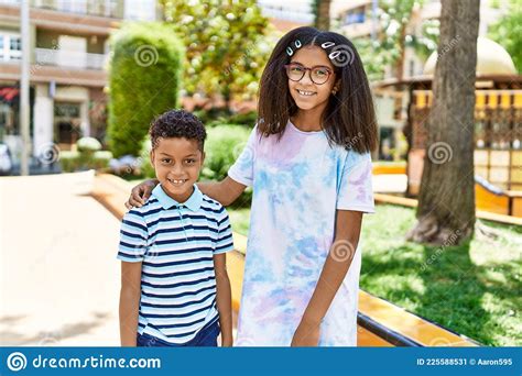 African American Brother And Sister Smiling Happy Outdoors Stock Image