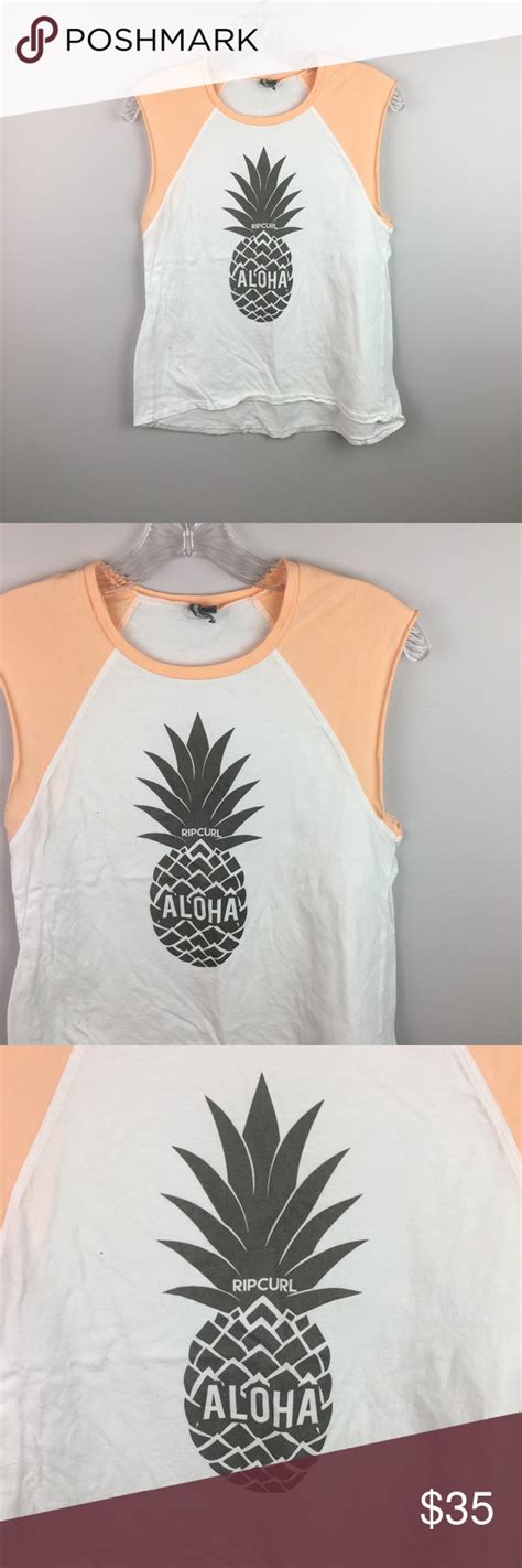 Ripcurl White And Coral Aloha Pineapple Muscle Tee Rip Curl White And