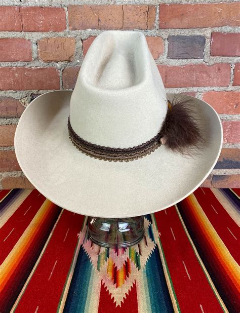 Vintage 70s Stetson 5x Beaver Cowboy Hat Tan Felt Feather Band Size 7