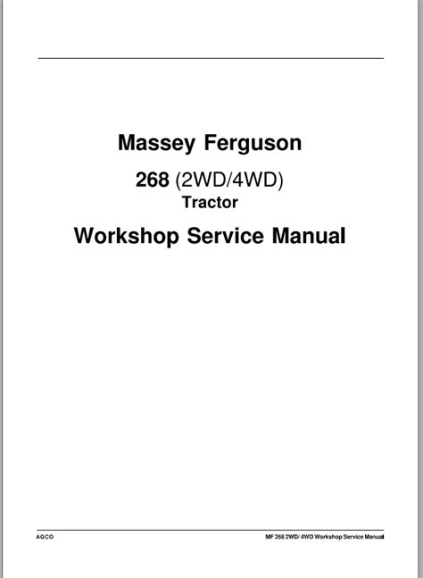 Massey Ferguson Tractor Mf 268 Workshop Service Manual